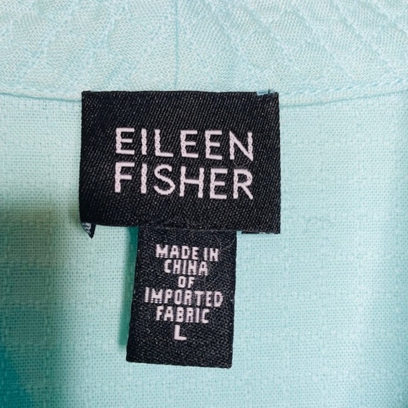 EILEEN FISHER Light Blue Square Quilted Snap Button Long Sleeve Jacket Sz Large - Picture 6 of 8